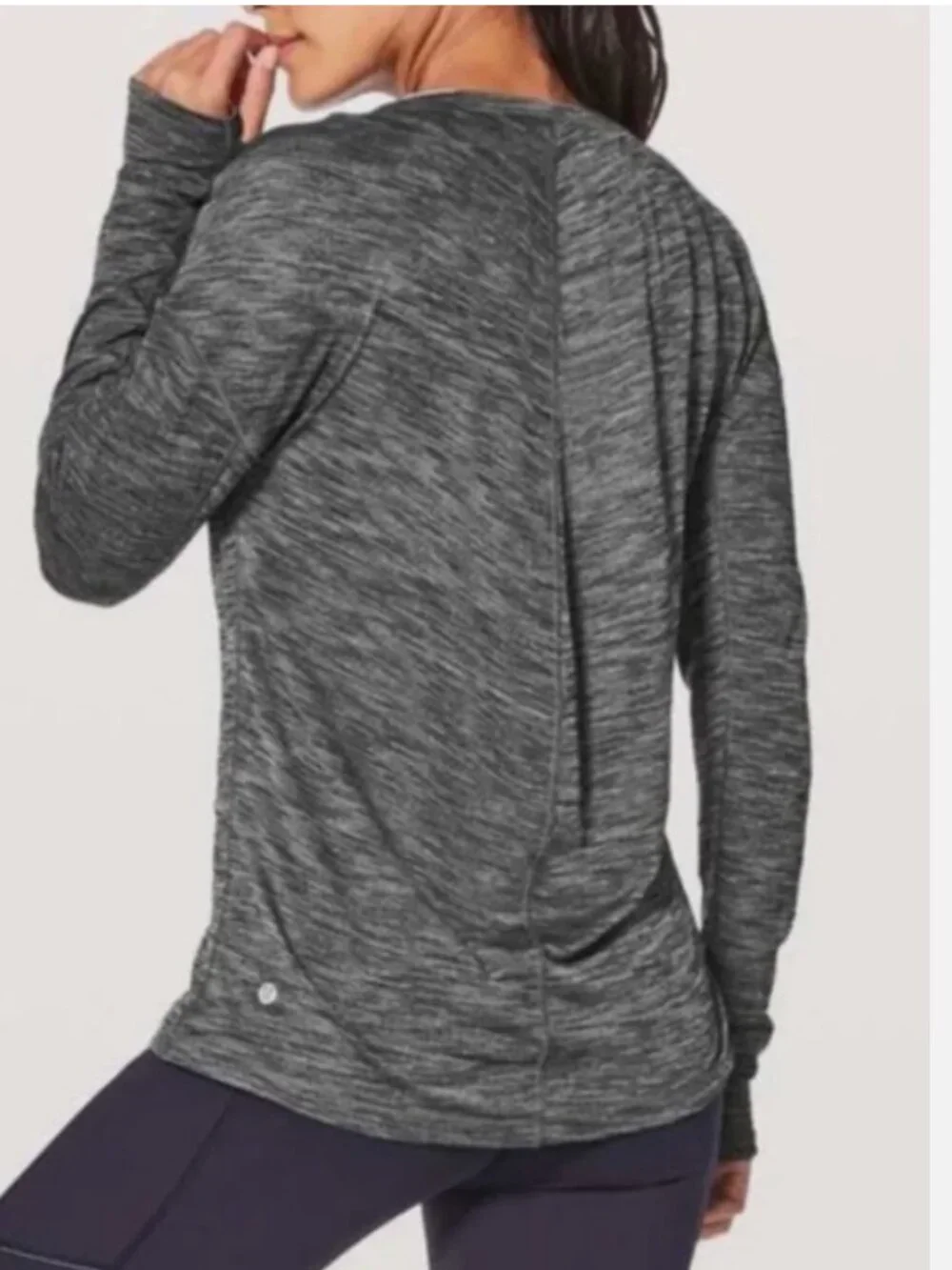 LULULEMON MEANT TO MOVE HEATHERED BLACK LS ATHLEISURE TOP SIZE 8